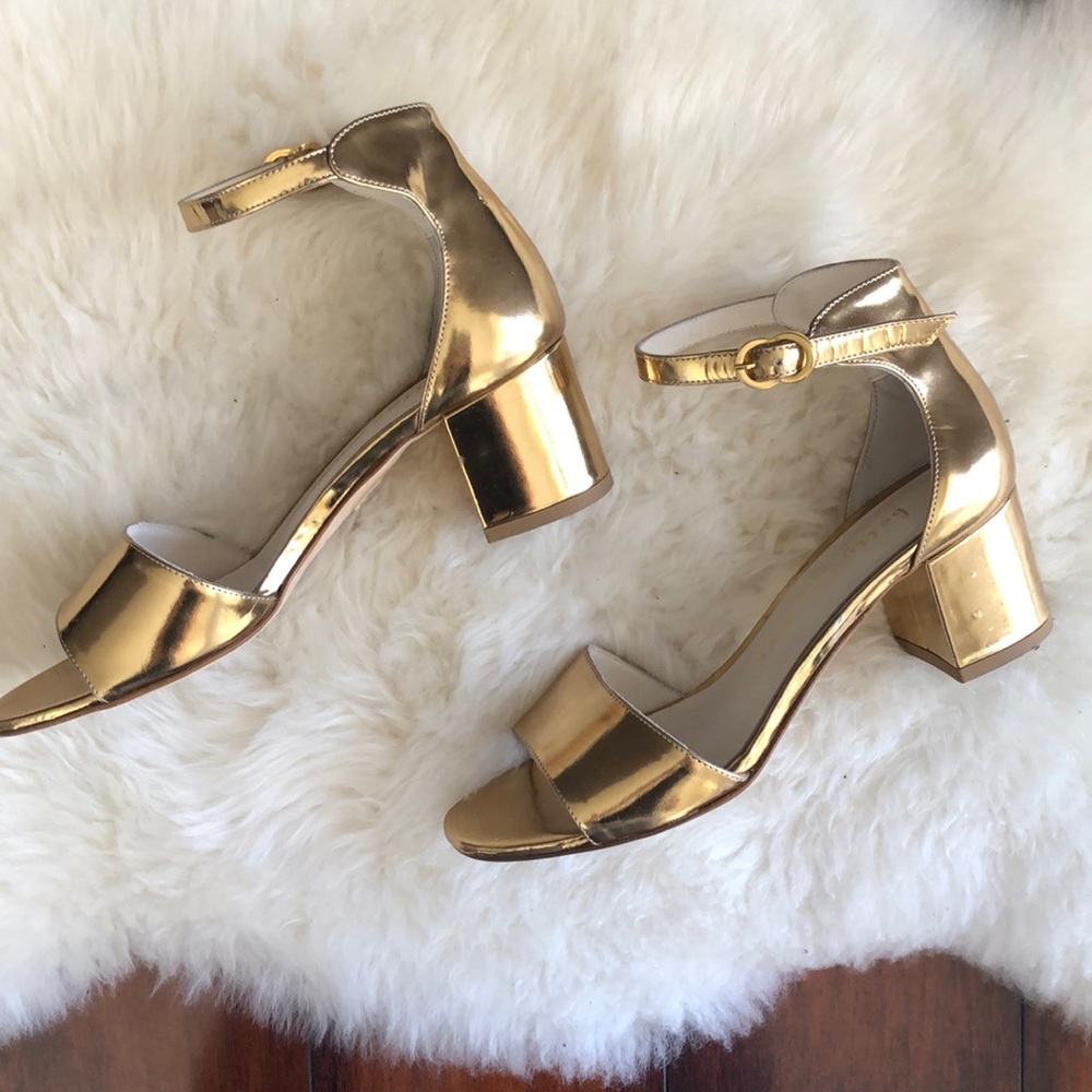 Gold ankle strap heels